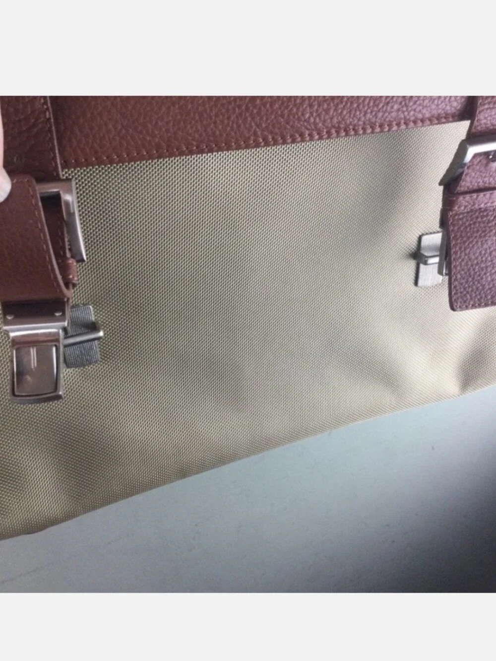 Bosca Leather & Canvas Flap Top Crossbody Messenger Briefcase